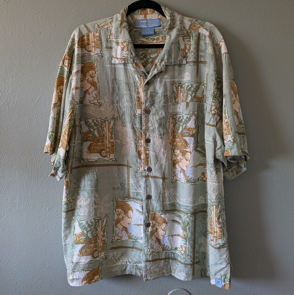Bermuda Bay Other - Bermuda Bay 100% Silk Hawaiian Tropical Print Button Up Shirt Size XL